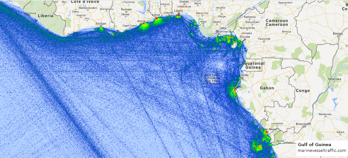 Live Marine Traffic, Density Map and Current Position of ships in GULF OF GUINEA